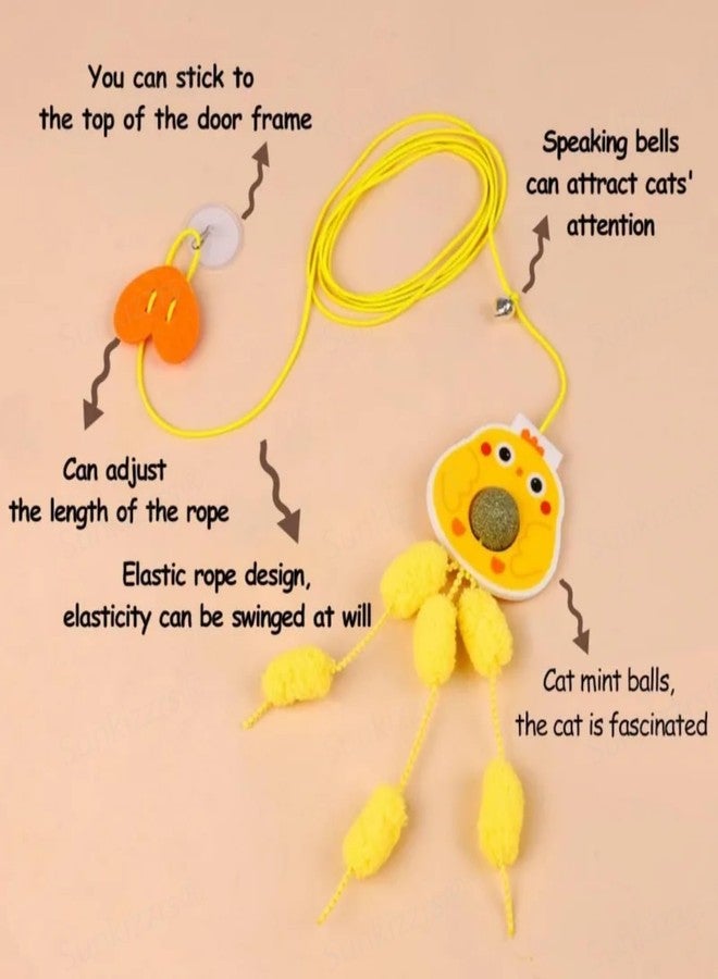 Sunkizzrs® Hanging Swing Catnip Toy - Interactive Cat Teaser Toy - Elastic Rope Design Cats Rotatable Edible Mint Natural Healthy Teeth Cleaning Chew Claw Toy for Cat/Kitten (Chicken) - Image 2